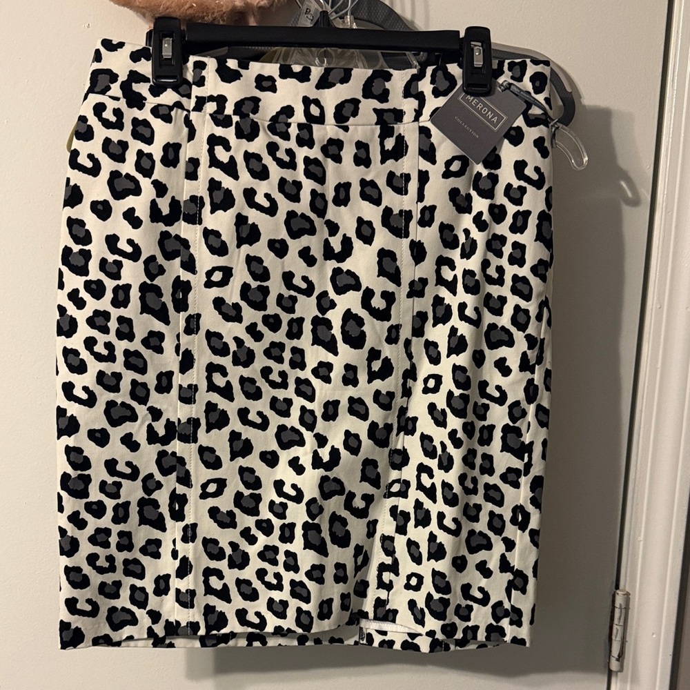 Merona Black and White Leopard-Print Pencil Skirt
